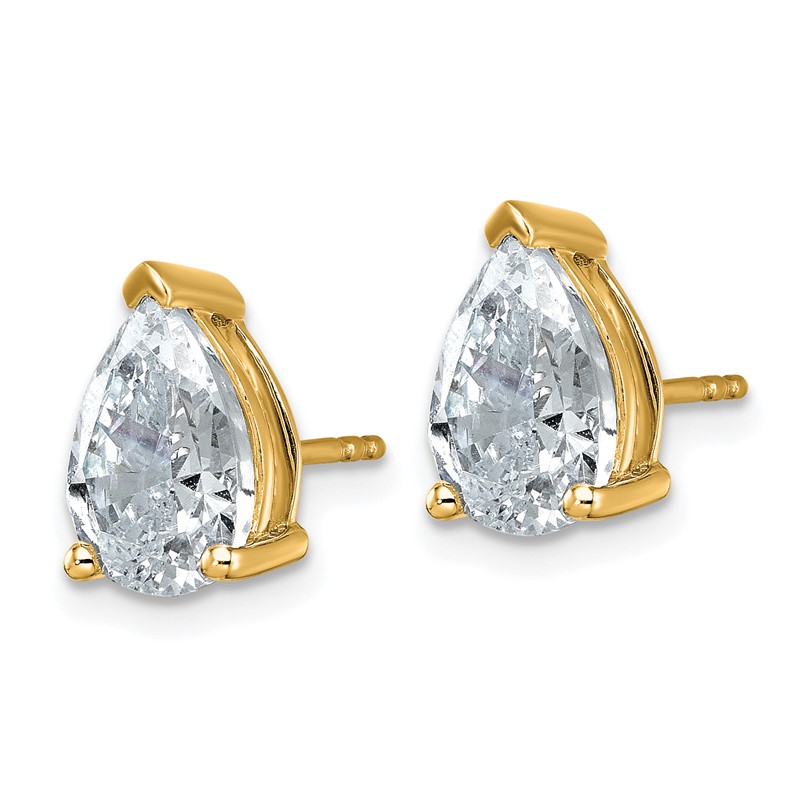 14k 4 carat Certified Lab Grown Diamond VS/SI+ G+ Complete Pear Three Prong Stud Earrings
