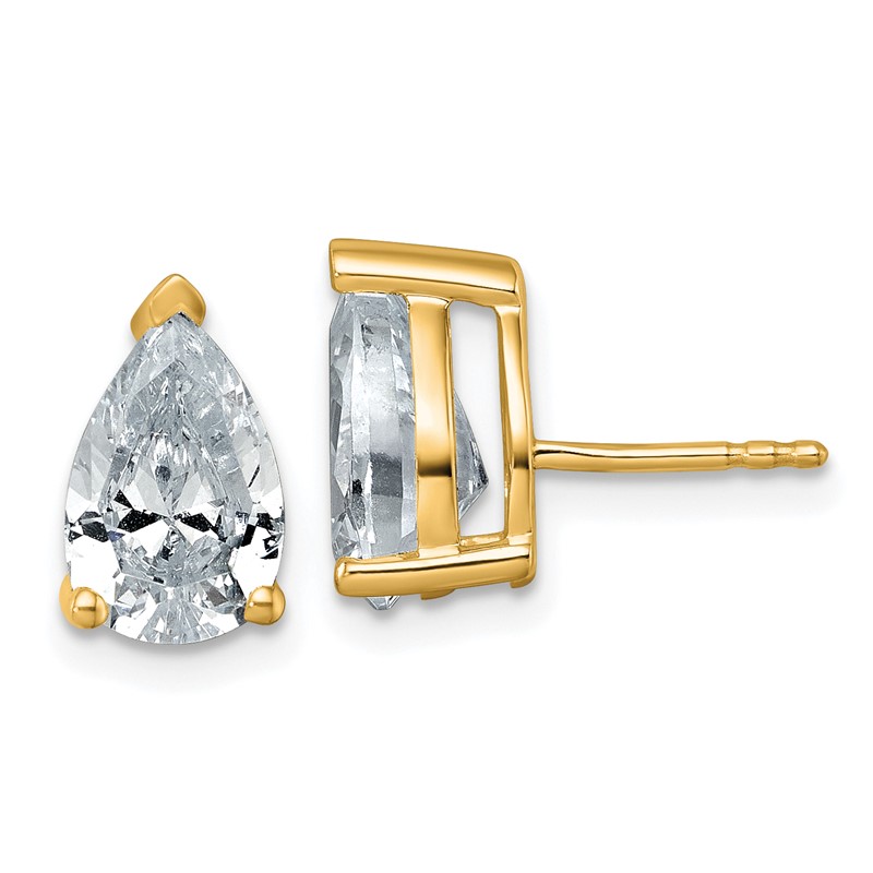 14k 4 carat Certified Lab Grown Diamond VS/SI+ G+ Complete Pear Three Prong Stud Earrings