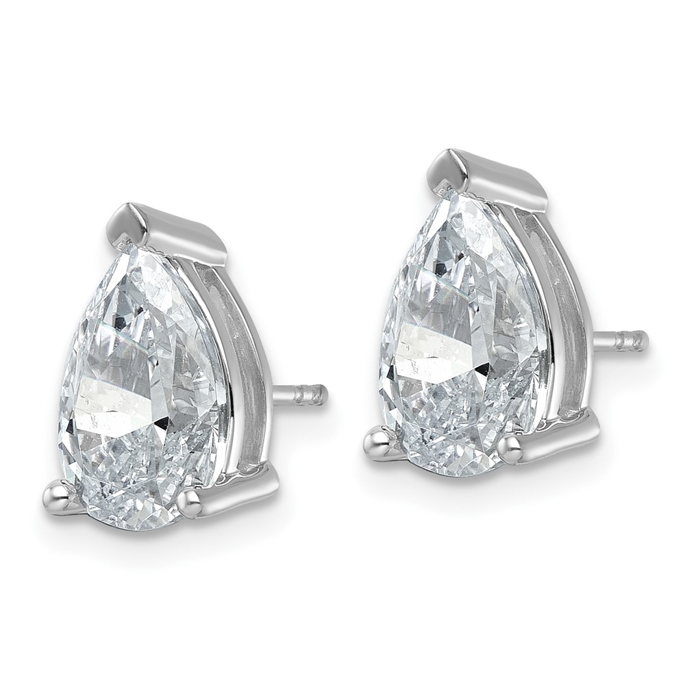 14k White Gold 5 carat Lab Grown Diamond VS/SI+ G+ Complete Pear Three Prong Stud Earrings (EM8797-500-WLG)
