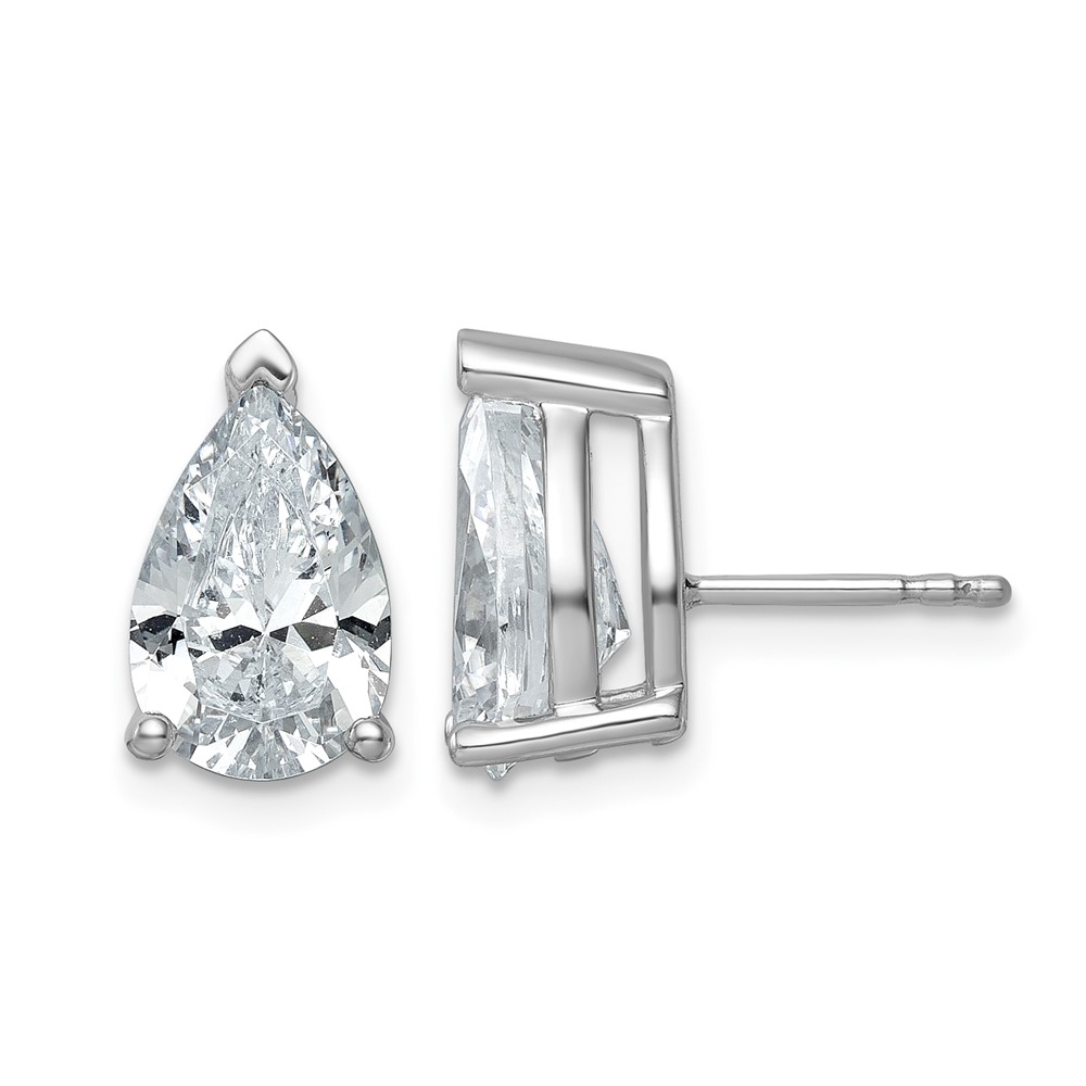 14k White Gold 5 carat Lab Grown Diamond VS/SI+ G+ Complete Pear Three Prong Stud Earrings (EM8797-500-WLG)