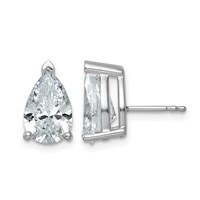 14K White Gold 5 Carat Lab Grown Diamond VS+ F+ Complete Pear Three Prong Stud Earrings view 1