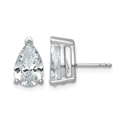 14K White Gold 5 Carat Lab Grown Diamond VS SI+ G+ Complete Pear Three Prong Stud Earrings