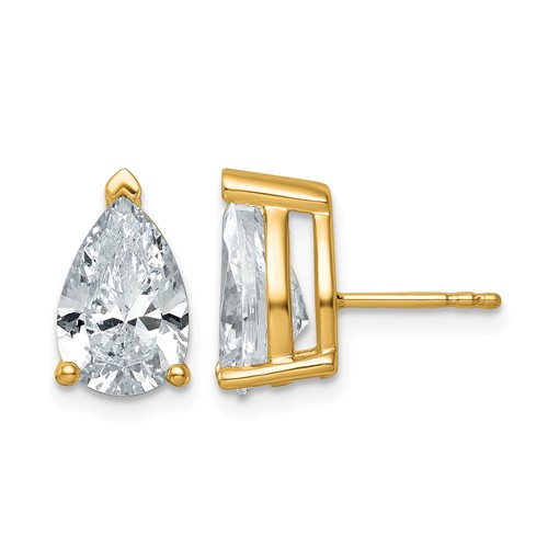 14K Yellow Gold 5 Carat Lab Grown Diamond VS SI+ G+ Complete Pear Three Prong Stud Earrings