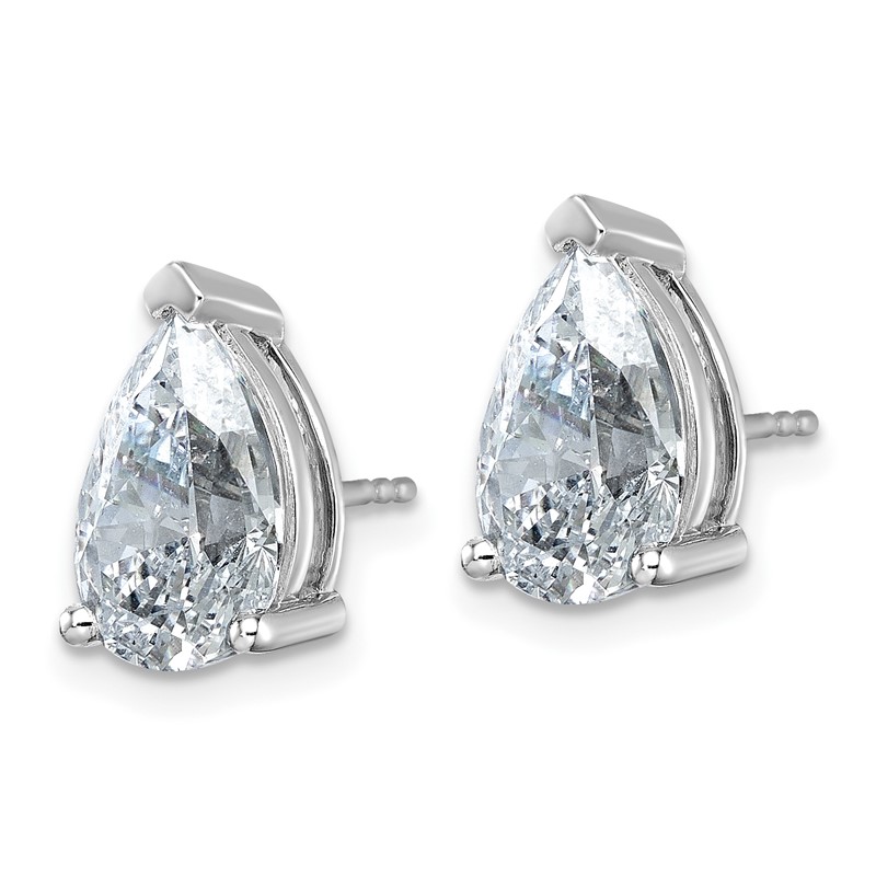 14k White Gold 6 carat Lab Grown Diamond VS/SI+ G+ Complete Pear Three Prong Stud Earrings