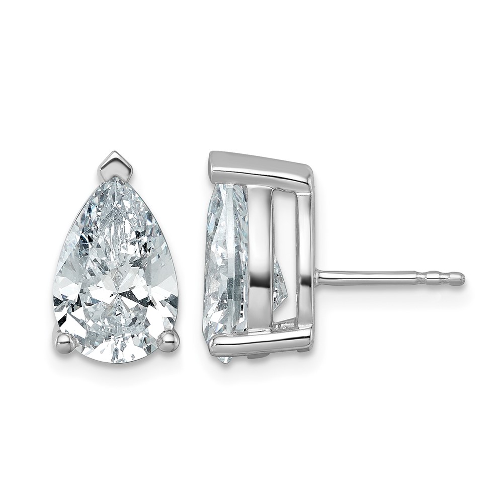 14K White Gold 6 Carat Certified Lab Grown Diamond VS+ F+ Complete Pear Three Prong Stud Earrings