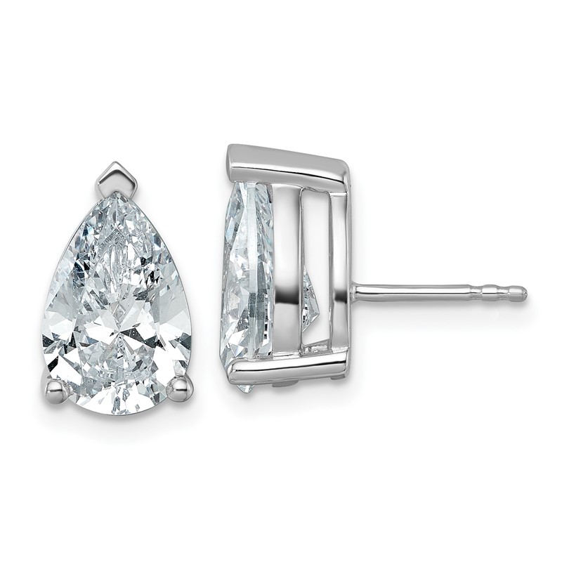 14k White Gold 6 carat Lab Grown Diamond VS/SI+ G+ Complete Pear Three Prong Stud Earrings