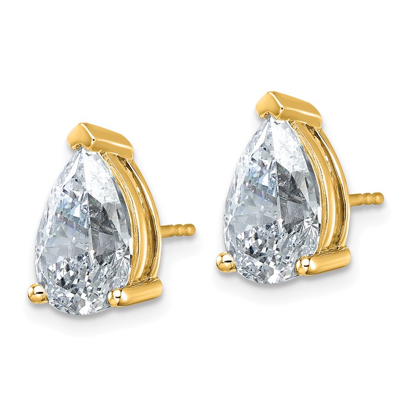 14k 6 carat Lab Grown Diamond VS+ F+ Complete Pear Three Prong Stud Earrings