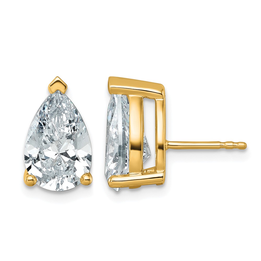 14K Yellow Gold 6 Carat Lab Grown Diamond VS SI+ G+ Complete Pear Three Prong Stud Earrings