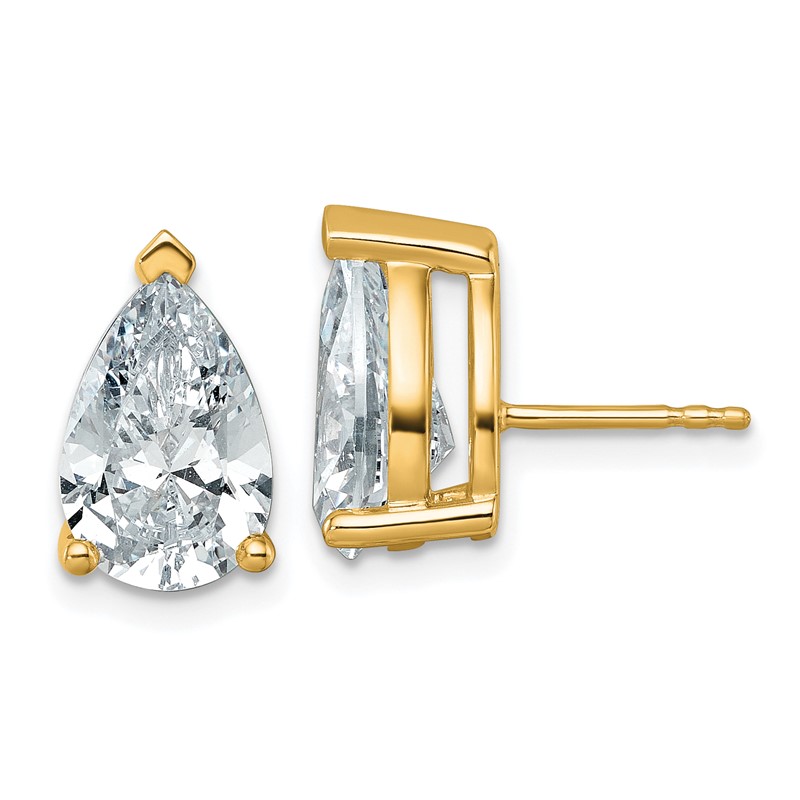 14k 6 carat Lab Grown Diamond VS+ F+ Complete Pear Three Prong Stud Earrings