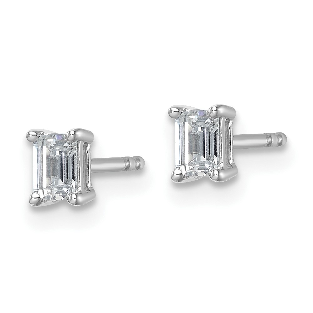 14k White Gold 1/2 carat Lab Grown Diamond VS/SI+ G+ Emerald Complete Four Prong Stud Earrings (EM8798-050-WLG)