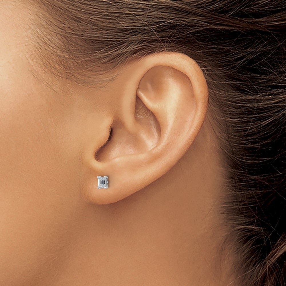 14k White Gold 1/2 carat Lab Grown Diamond VS/SI+ G+ Emerald Complete Four Prong Stud Earrings (EM8798-050-WLG)