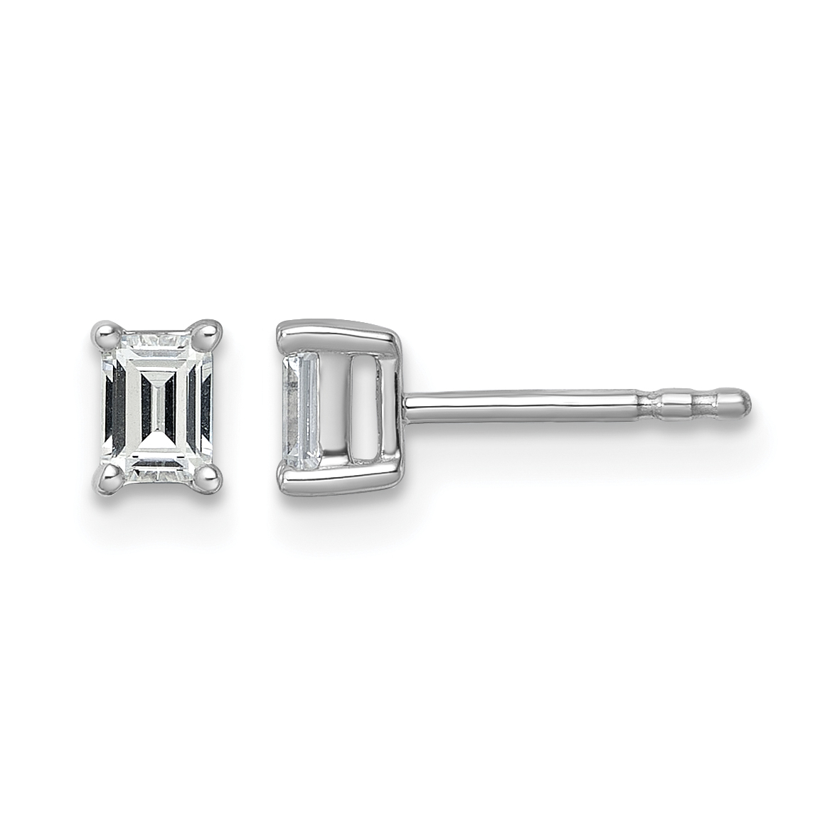 14k White Gold 1/2 carat Lab Grown Diamond VS/SI+ G+ Emerald Complete Four Prong Stud Earrings (EM8798-050-WLG)