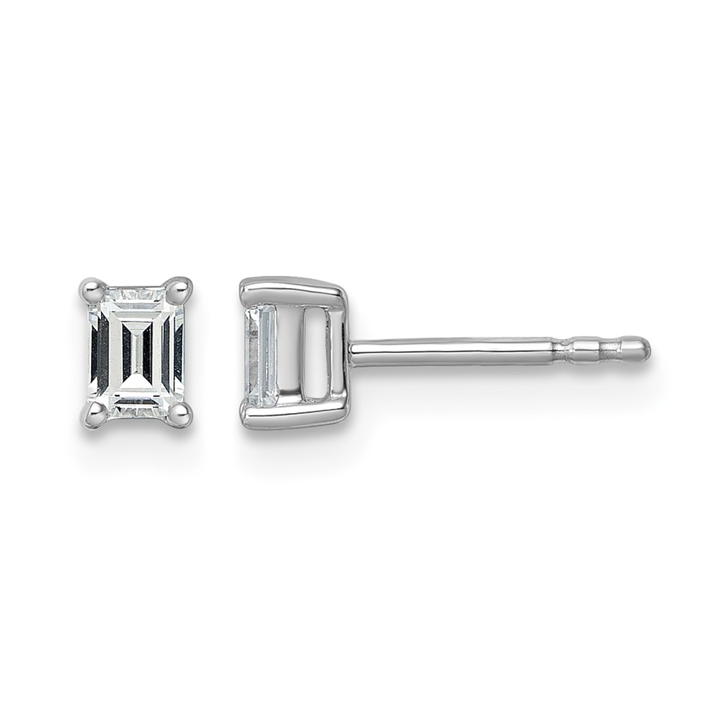14k White Gold 1/2 carat Lab Grown Diamond VS/SI+ G+ Emerald Complete Four Prong Stud Earrings (EM8798-050-WLG)