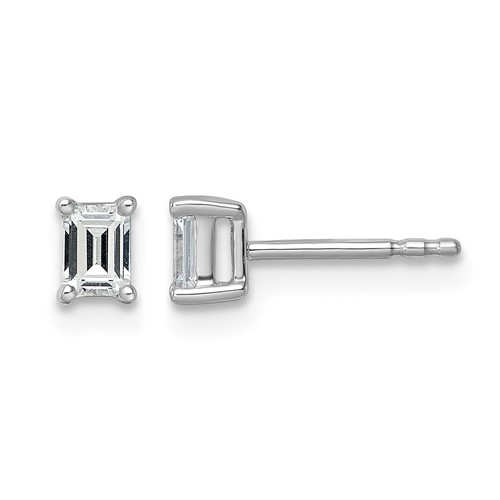 14K White Gold 0.50 Carat Lab Grown Diamond VS+ F+ Emerald Complete Four Prong Stud Earrings