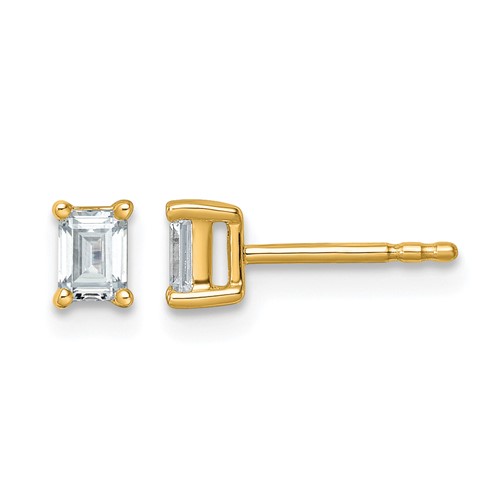 14K Yellow Gold 0.50 Carat Lab Grown Diamond VS SI+ G+ Emerald Complete Four Prong Stud Earrings