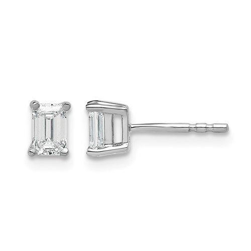 14K White Gold 0.62 Carat Lab Grown Diamond VS SI+ G+ Emerald Complete Four Prong Stud Earrings