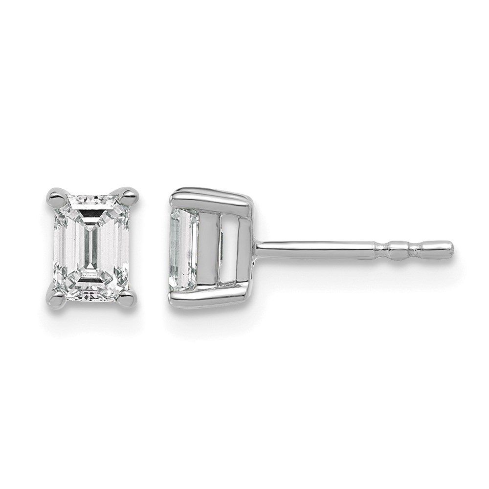 14K White Gold 0.75 Carat Lab Grown Diamond VS SI+ G+ Emerald Complete Four Prong Stud Earrings