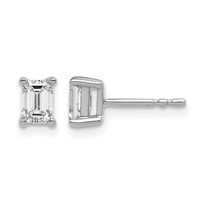 14K White Gold 0.75 Carat Lab Grown Diamond VS SI+ G+ Emerald Complete Four Prong Stud Earrings view 1