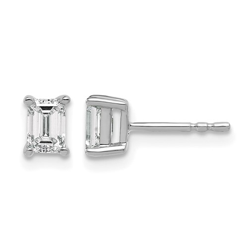 14K White Gold 0.75 Carat Lab Grown Diamond VS SI+ G+ Emerald Complete Four Prong Stud Earrings