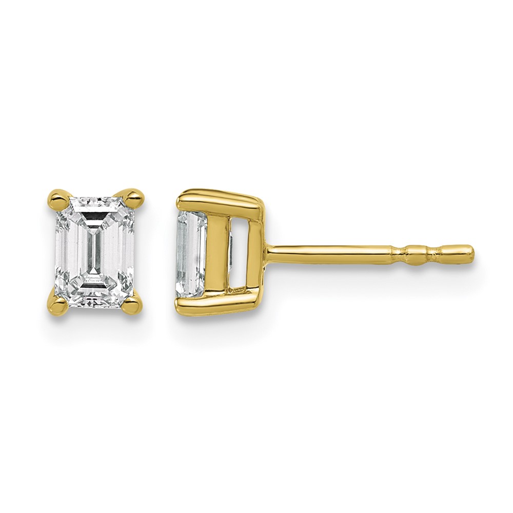 14K Yellow Gold 0.75 Carat Lab Grown Diamond VS SI+ G+ Emerald Complete Four Prong Stud Earrings