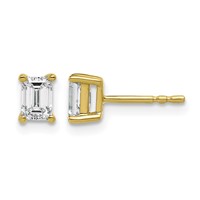 14K Yellow Gold 0.75 Carat Lab Grown Diamond VS SI+ G+ Emerald Complete Four Prong Stud Earrings view 1