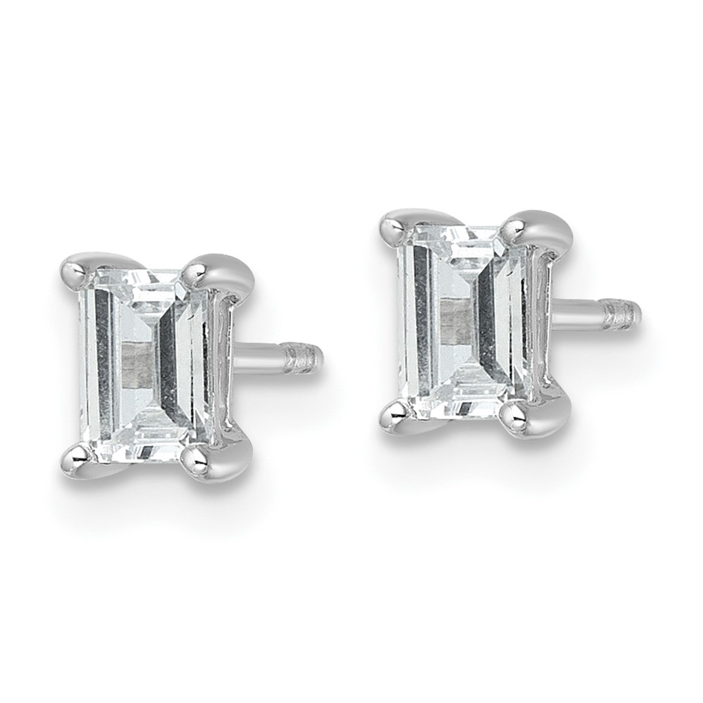 14k White Gold 1 carat Lab Grown Diamond VS/SI+ G+ Emerald Complete Four Prong Stud Earrings (EM8798-100-WLG)