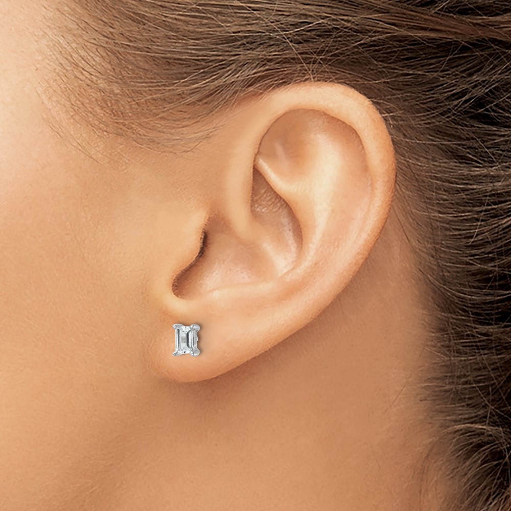 14k White Gold 1 carat Lab Grown Diamond VS/SI+ G+ Emerald Complete Four Prong Stud Earrings (EM8798-100-WLG)