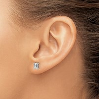 14K White Gold 1 Carat Certified Lab Grown Diamond VS+ F+ Emerald Complete Four Prong Stud Earrings view 3