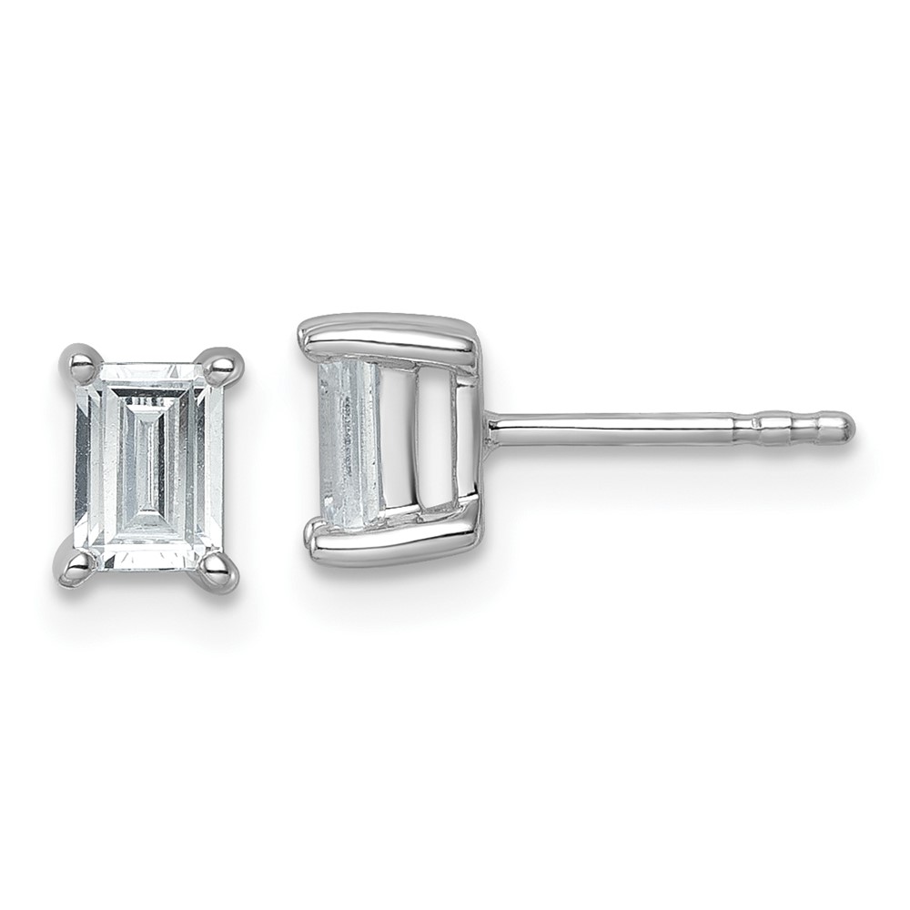 14k White Gold 1 carat Lab Grown Diamond VS/SI+ G+ Emerald Complete Four Prong Stud Earrings (EM8798-100-WLG)