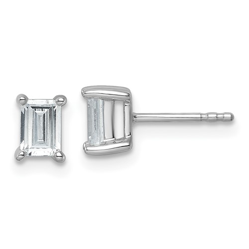 14K White Gold 1 Carat Certified Lab Grown Diamond VS+ F+ Emerald Complete Four Prong Stud Earrings