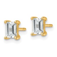 14K Yellow Gold 1 Carat Lab Grown Diamond VS+ F+ Emerald Complete Four Prong Stud Earrings view 2