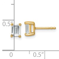 14K Yellow Gold 1 Carat Lab Grown Diamond VS+ F+ Emerald Complete Four Prong Stud Earrings view 4