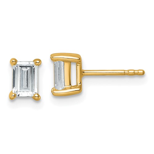 14K Yellow Gold 1 Carat Certified Lab Grown Diamond VS SI+ G+ Emerald Complete Four Prong Stud Earrings