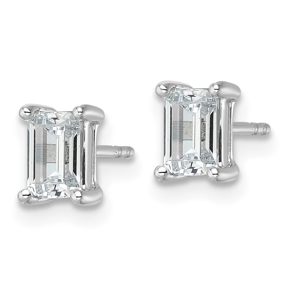 14k White Gold 1 1/2 carat Lab Grown Diamond VS+ F+ Emerald Complete Four Prong Stud Earrings (EM8798-150-WLD)