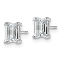 14K White Gold 1.50 Carat Lab Grown Diamond VS+ F+ Emerald Complete Four Prong Stud Earrings view 2