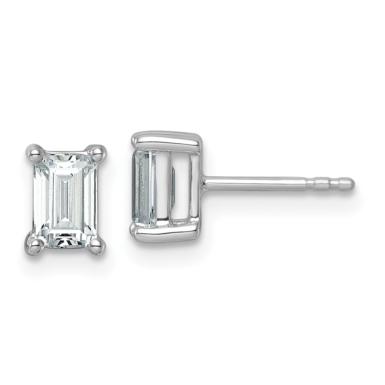 14k White Gold 1 1/2 carat Lab Grown Diamond VS/SI+ G+ Emerald Complete Four Prong Stud Earrings (EM8798-150-WLG)