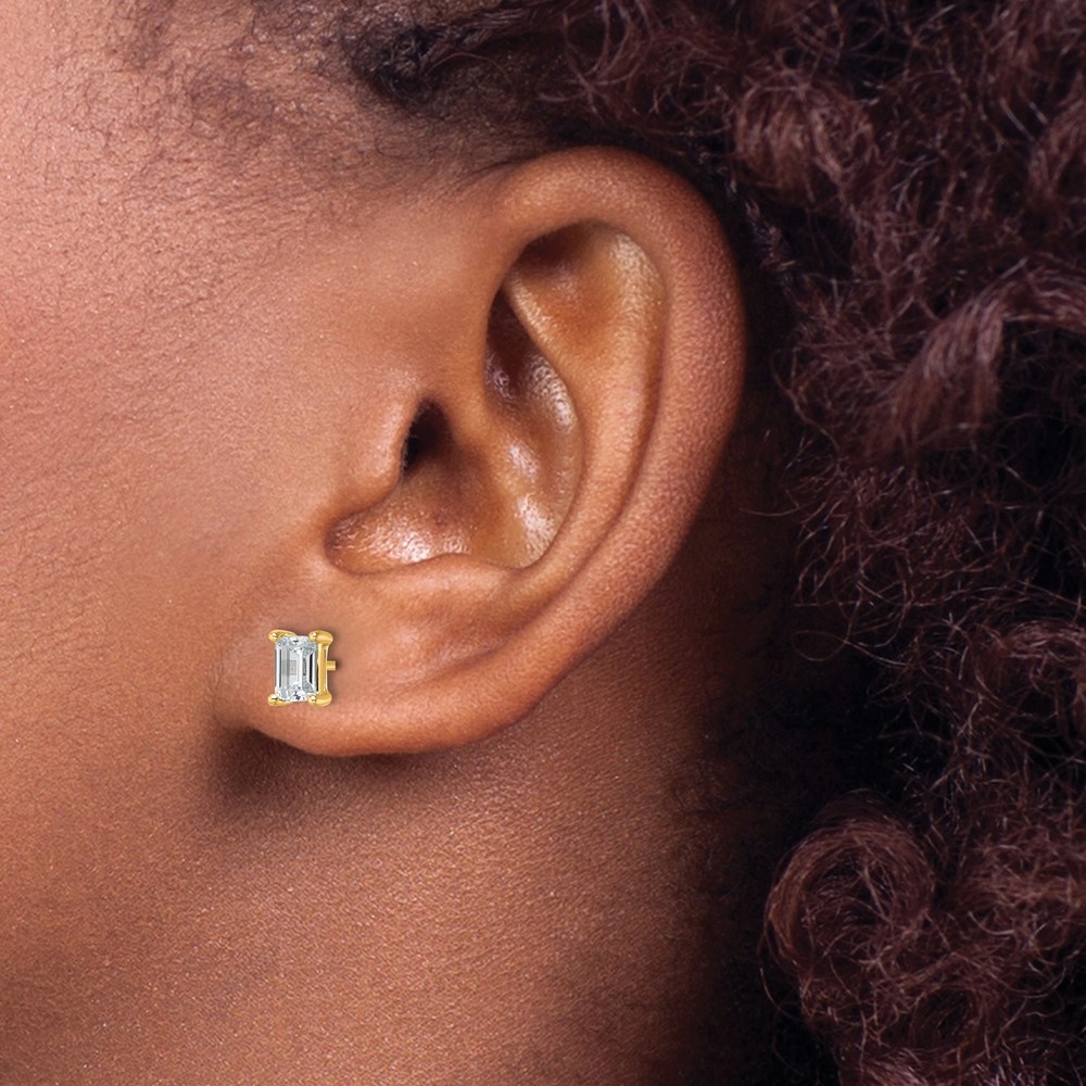 14k 1 1/2 carat Lab Grown Diamond VS/SI+ G+ Emerald Complete Four Prong Stud Earrings (EM8798-150-LG)