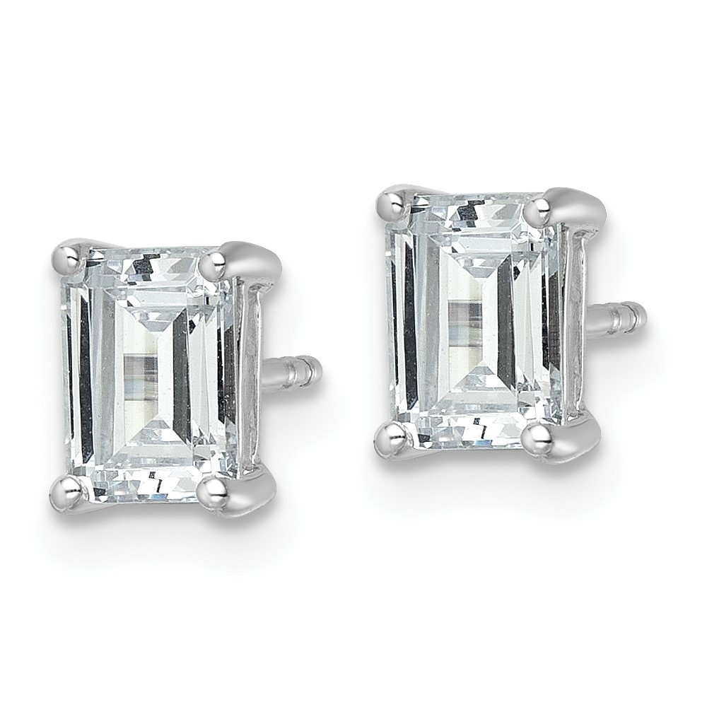 14k White Gold 2 carat Lab Grown Diamond VS+ F+ Emerald Complete Four Prong Stud Earrings (EM8798-200-WLD)