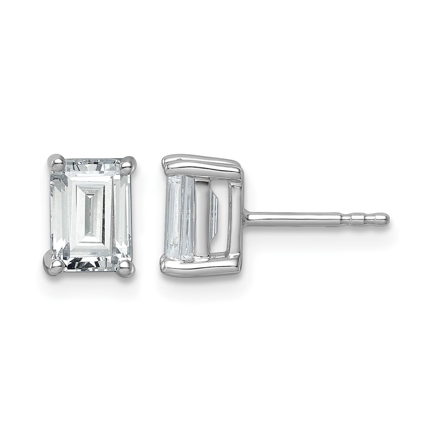 14k White Gold 2 carat Certified Lab Grown Diamond VS+ F+ Emerald Complete Four Prong Stud Earrings (EM8798-200C-WLD)