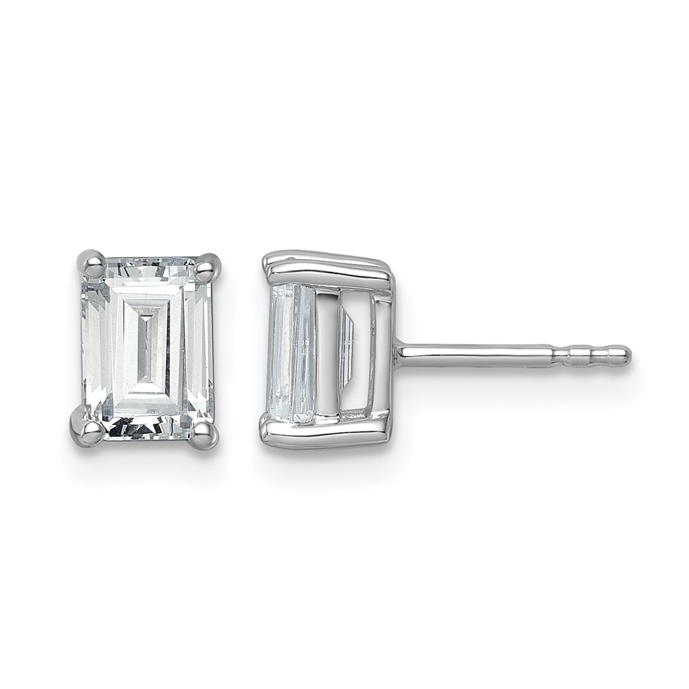 14k White Gold 2 carat Certified Lab Grown Diamond VS+ F+ Emerald Complete Four Prong Stud Earrings (EM8798-200C-WLD)