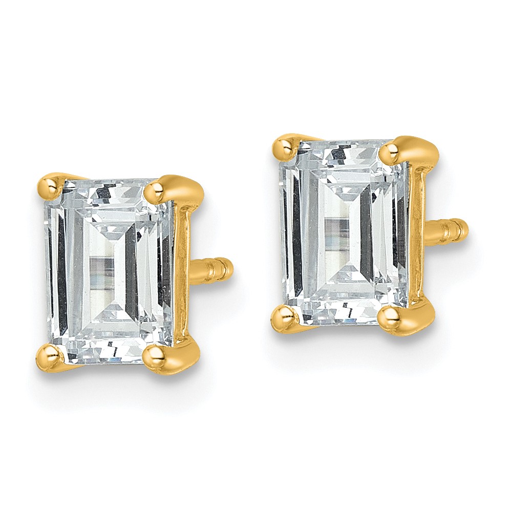 14k 2 carat Lab Grown Diamond VS+ F+ Emerald Complete Four Prong Stud Earrings (EM8798-200-LD)