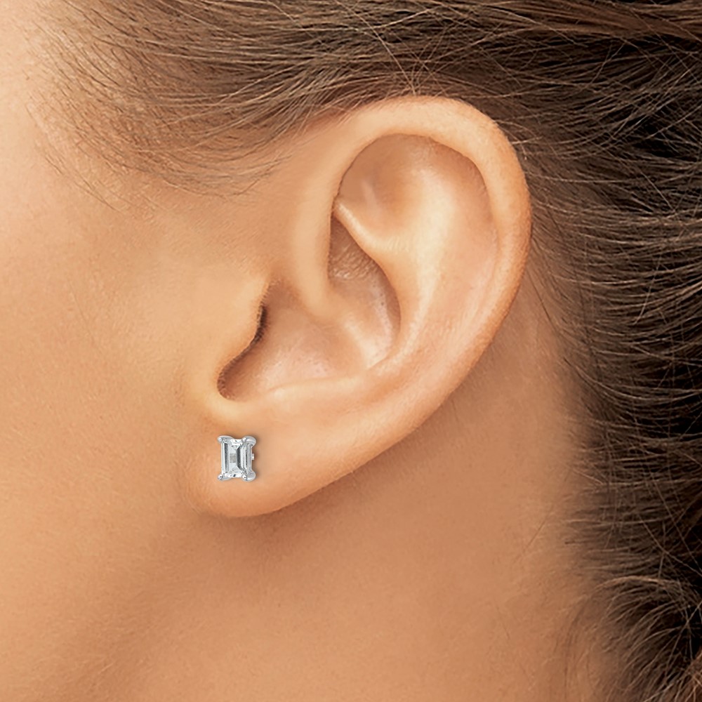 14k 2 carat Lab Grown Diamond VS+ F+ Emerald Complete Four Prong Stud Earrings (EM8798-200-LD)