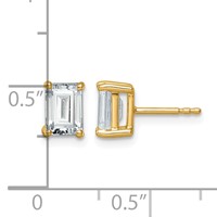 14K Yellow Gold 2 Carat Certified Lab Grown Diamond VS+ F+ Emerald Complete Four Prong Stud Earrings view 5