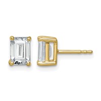 14K Yellow Gold 2 Carat Certified Lab Grown Diamond VS+ F+ Emerald Complete Four Prong Stud Earrings view 1
