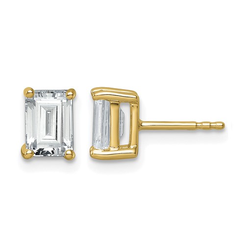 14K Yellow Gold 2 Carat Certified Lab Grown Diamond VS SI+ G+ Emerald Complete Four Prong Stud Earrings