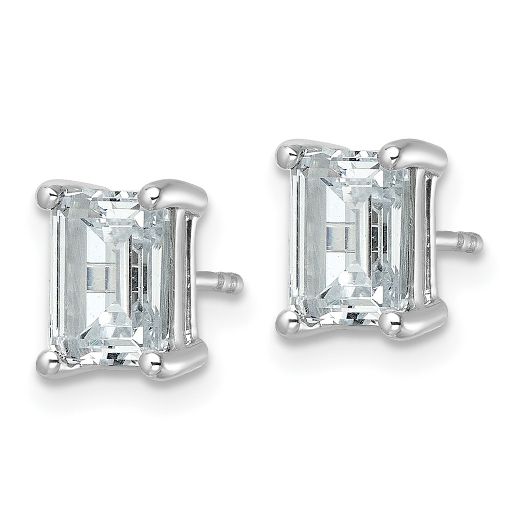 14k White Gold 3 carat Lab Grown Diamond VS/SI+ G+ Emerald Complete Four Prong Stud Earrings (EM8798-300-WLG)