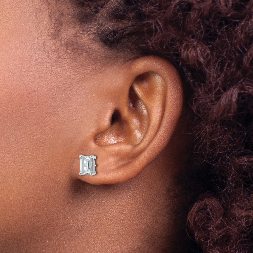 14k White Gold 3 carat Lab Grown Diamond VS/SI+ G+ Emerald Complete Four Prong Stud Earrings (EM8798-300-WLG)