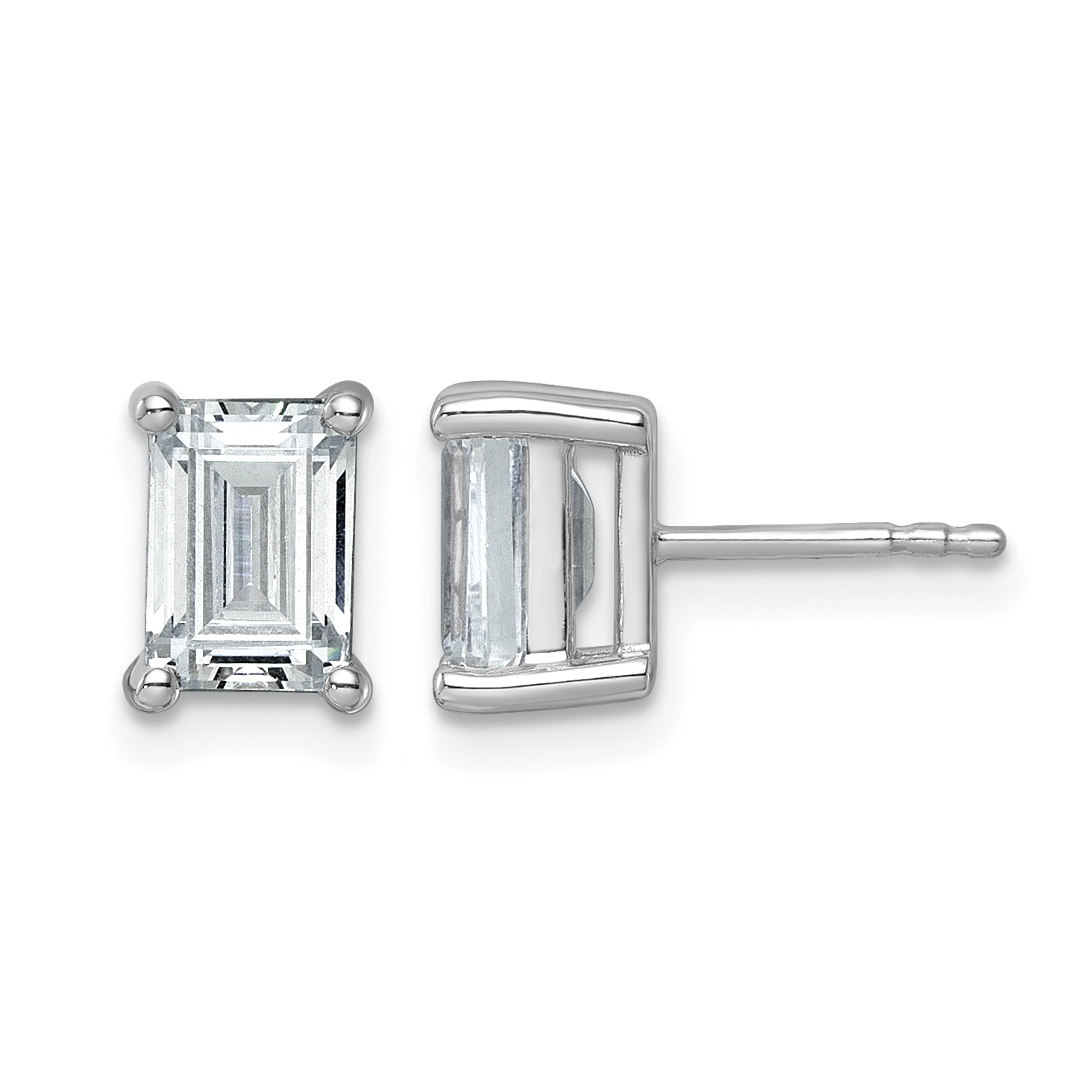 14k White Gold 3 carat Lab Grown Diamond VS/SI+ G+ Emerald Complete Four Prong Stud Earrings (EM8798-300-WLG)
