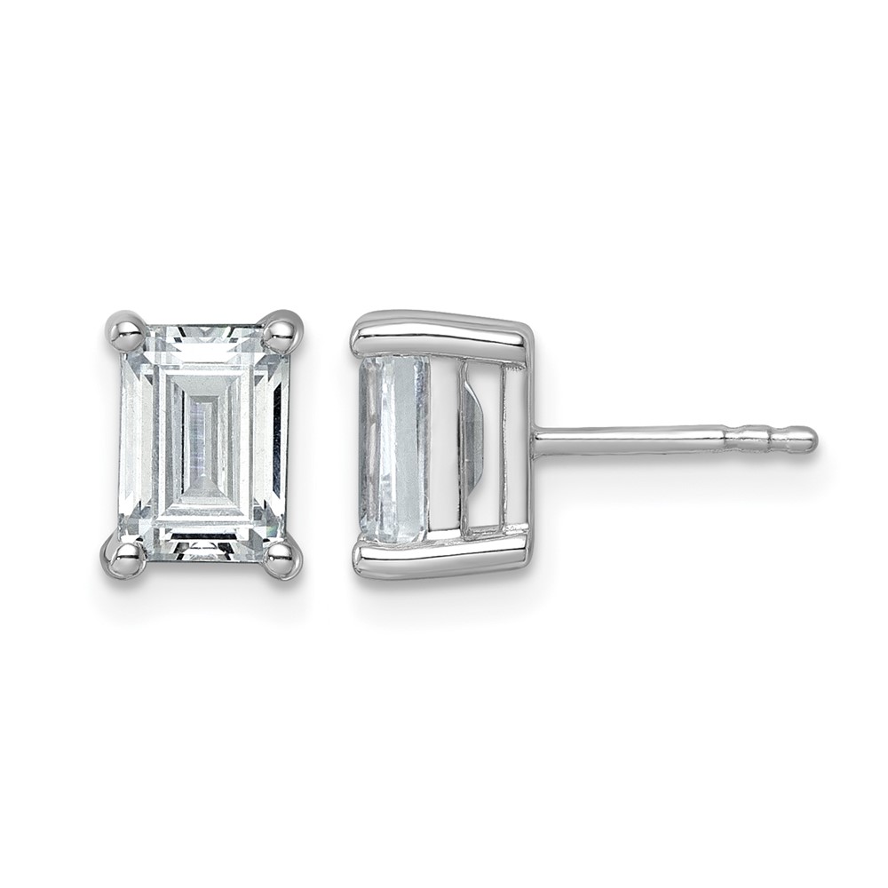 14k White Gold 3 carat Lab Grown Diamond VS/SI+ G+ Emerald Complete Four Prong Stud Earrings (EM8798-300-WLG)