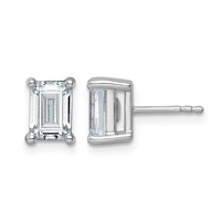 14K White Gold 3 Carat Certified Lab Grown Diamond VS+ F+ Emerald Complete Four Prong Stud Earrings view 1